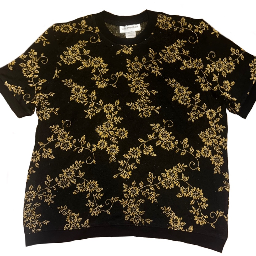 Black floral gold sparkly floral blouse